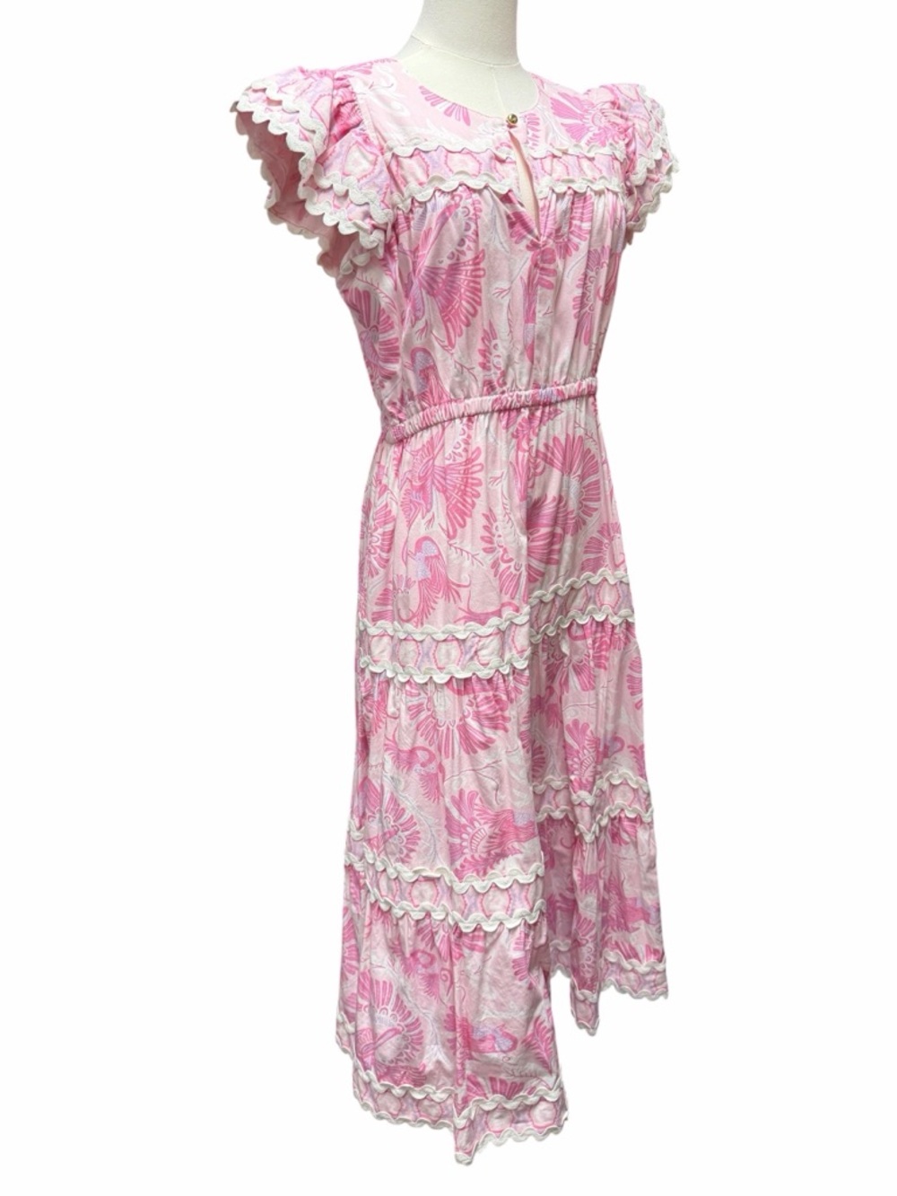 C-2 CK Bradley X  Sail to Sable Flutter Sleeve Ric Rac Midi